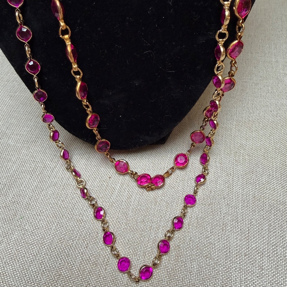 Long Pink and Gold Crystal Necklace By Two Sisters - Picture 2 of 6